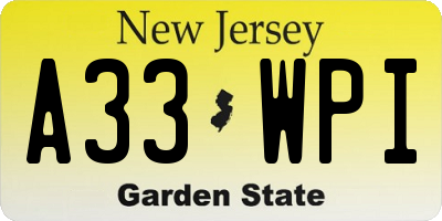 NJ license plate A33WPI