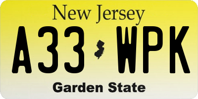 NJ license plate A33WPK
