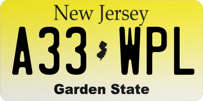 NJ license plate A33WPL