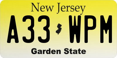 NJ license plate A33WPM