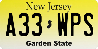NJ license plate A33WPS