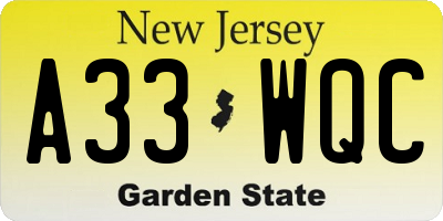 NJ license plate A33WQC