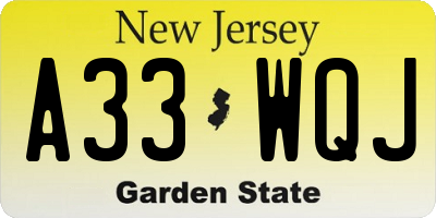 NJ license plate A33WQJ