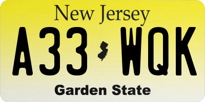 NJ license plate A33WQK