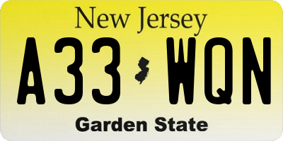 NJ license plate A33WQN