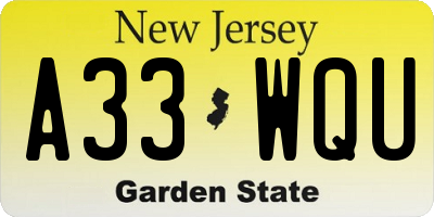 NJ license plate A33WQU