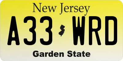 NJ license plate A33WRD