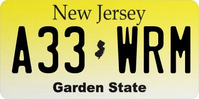 NJ license plate A33WRM