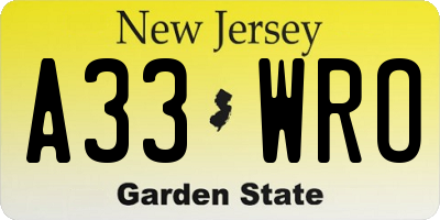 NJ license plate A33WRO