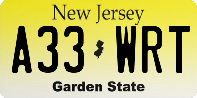 NJ license plate A33WRT