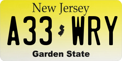NJ license plate A33WRY