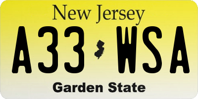 NJ license plate A33WSA