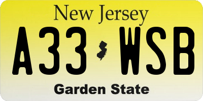 NJ license plate A33WSB