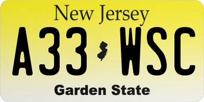 NJ license plate A33WSC