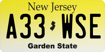 NJ license plate A33WSE
