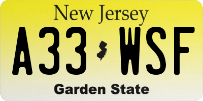 NJ license plate A33WSF