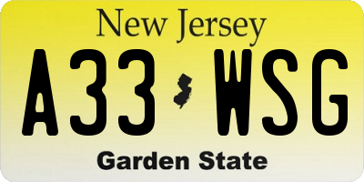 NJ license plate A33WSG