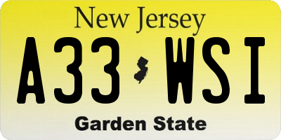 NJ license plate A33WSI