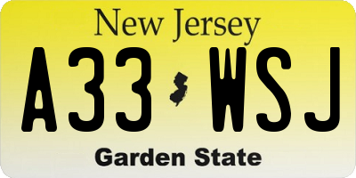 NJ license plate A33WSJ