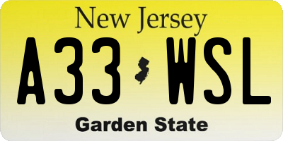 NJ license plate A33WSL