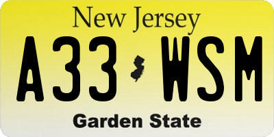 NJ license plate A33WSM