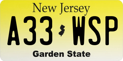 NJ license plate A33WSP