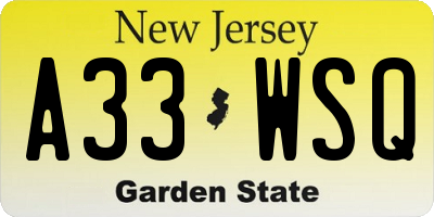 NJ license plate A33WSQ