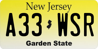 NJ license plate A33WSR