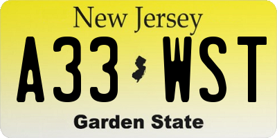 NJ license plate A33WST