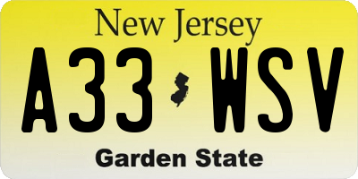 NJ license plate A33WSV