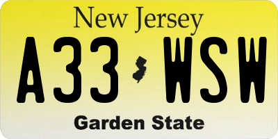 NJ license plate A33WSW