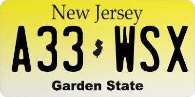 NJ license plate A33WSX