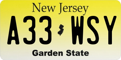 NJ license plate A33WSY