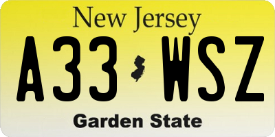 NJ license plate A33WSZ