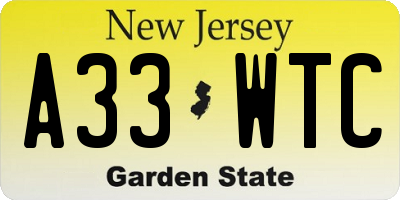 NJ license plate A33WTC
