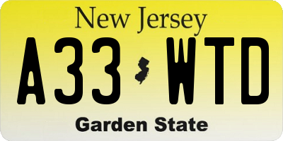 NJ license plate A33WTD