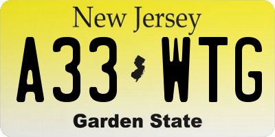 NJ license plate A33WTG