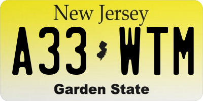 NJ license plate A33WTM