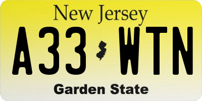 NJ license plate A33WTN