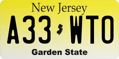 NJ license plate A33WTO