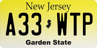 NJ license plate A33WTP
