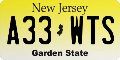 NJ license plate A33WTS