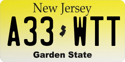 NJ license plate A33WTT