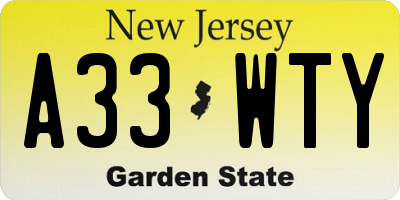 NJ license plate A33WTY