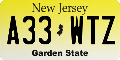 NJ license plate A33WTZ