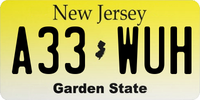 NJ license plate A33WUH