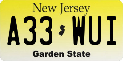 NJ license plate A33WUI