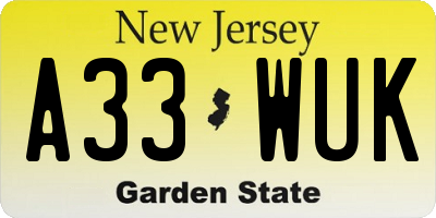 NJ license plate A33WUK