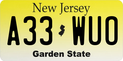 NJ license plate A33WUO