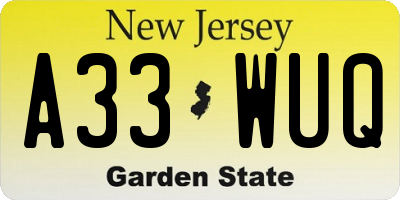 NJ license plate A33WUQ
